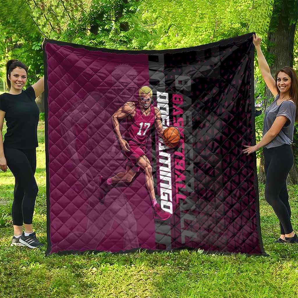 Donquixote Doflamingo One Piece Basketball Theme Maroon and Black Design Quilt with Smiling Emblem and Aggressive Pose - The Mazicc