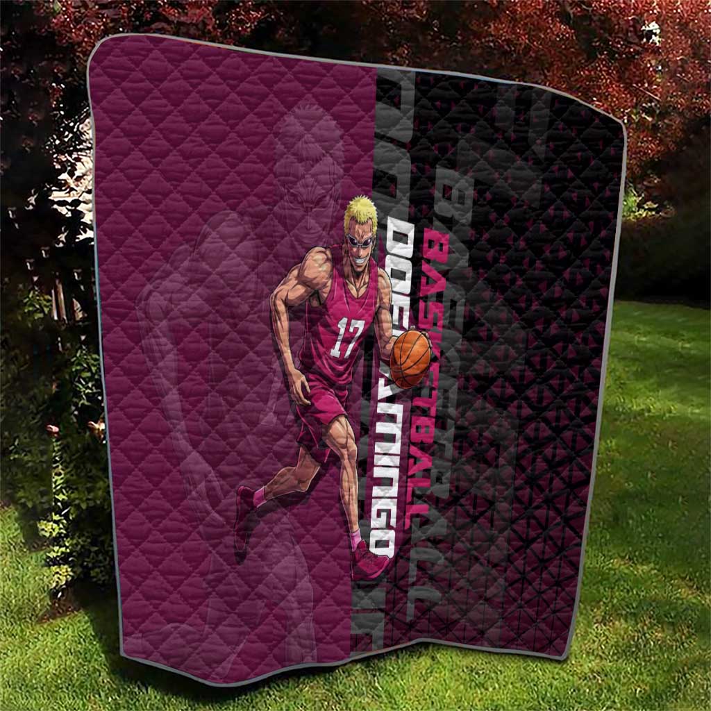 Donquixote Doflamingo One Piece Basketball Theme Maroon and Black Design Quilt with Smiling Emblem and Aggressive Pose - The Mazicc
