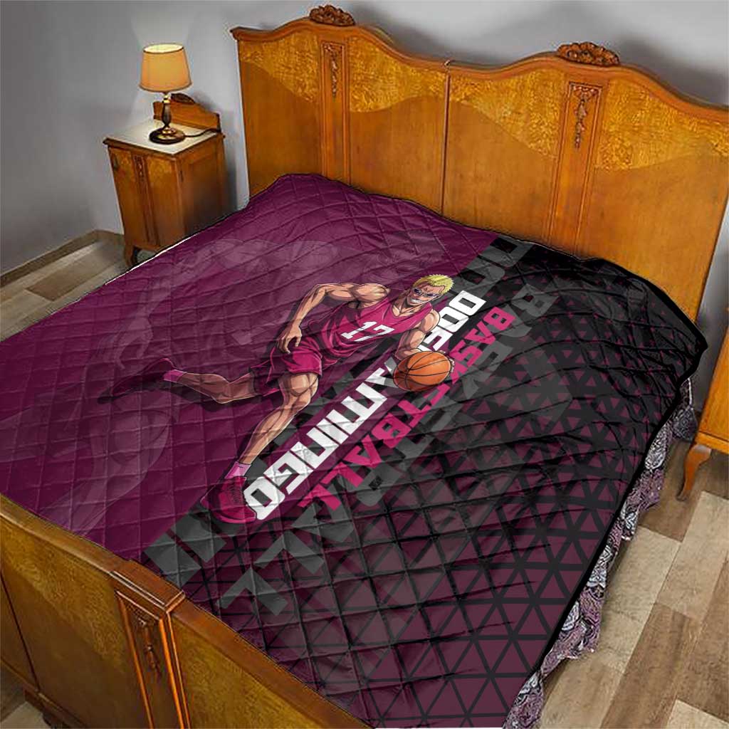 Donquixote Doflamingo One Piece Basketball Theme Maroon and Black Design Quilt with Smiling Emblem and Aggressive Pose - The Mazicc