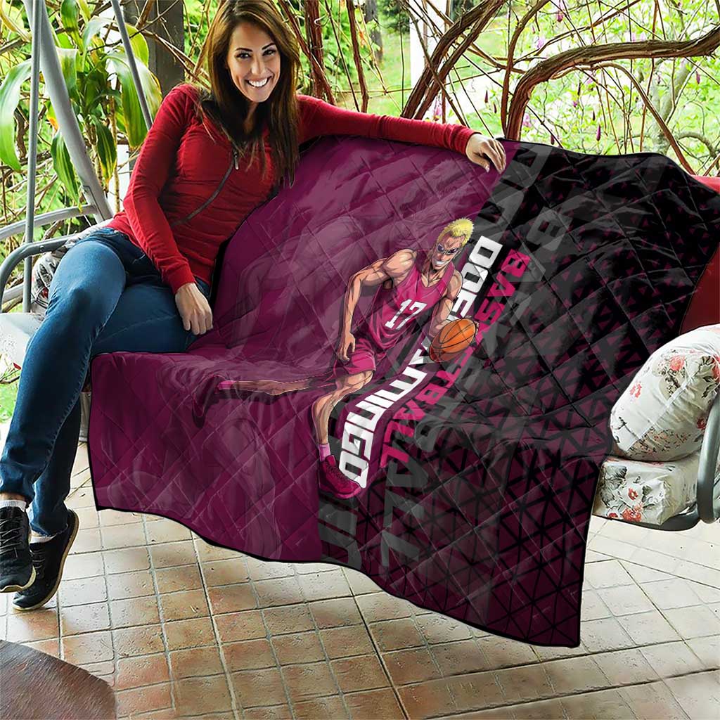 Donquixote Doflamingo One Piece Basketball Theme Maroon and Black Design Quilt with Smiling Emblem and Aggressive Pose - The Mazicc