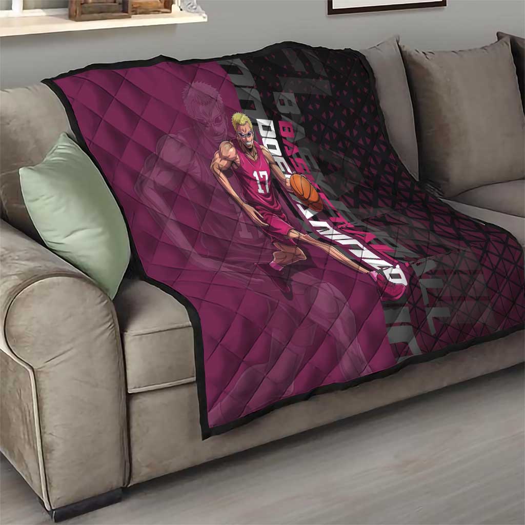 Donquixote Doflamingo One Piece Basketball Theme Maroon and Black Design Quilt with Smiling Emblem and Aggressive Pose - The Mazicc