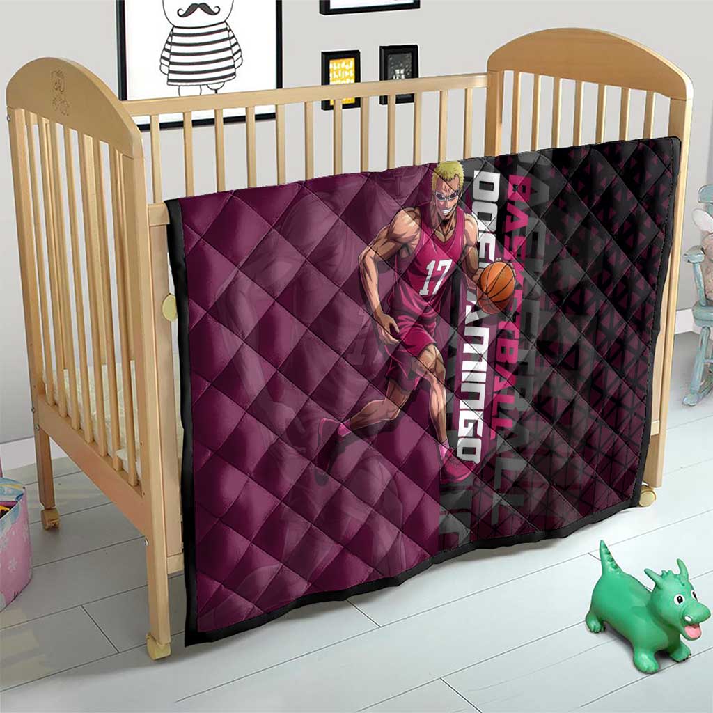 Donquixote Doflamingo One Piece Basketball Theme Maroon and Black Design Quilt with Smiling Emblem and Aggressive Pose - The Mazicc