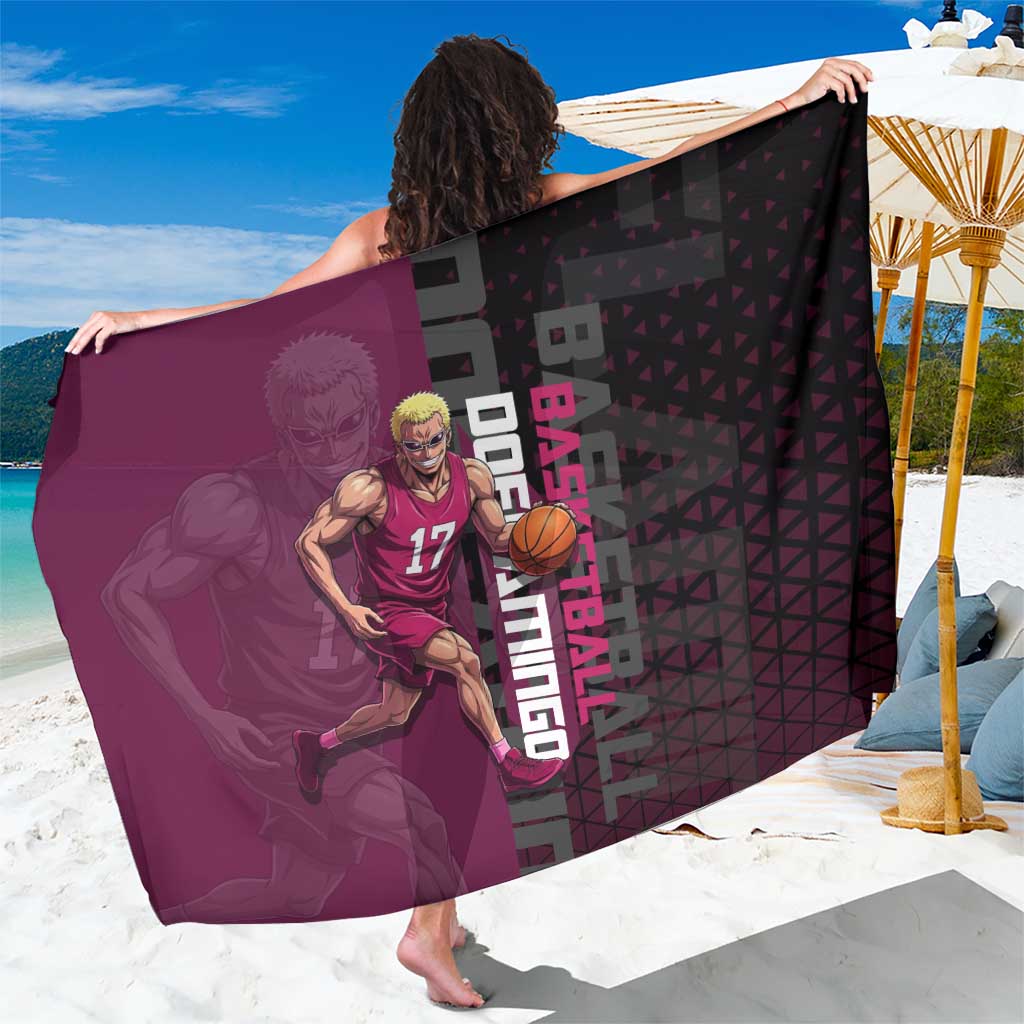 Donquixote Doflamingo One Piece Basketball Theme Maroon and Black Design Sarong with Smiling Emblem and Aggressive Pose - The Mazicc