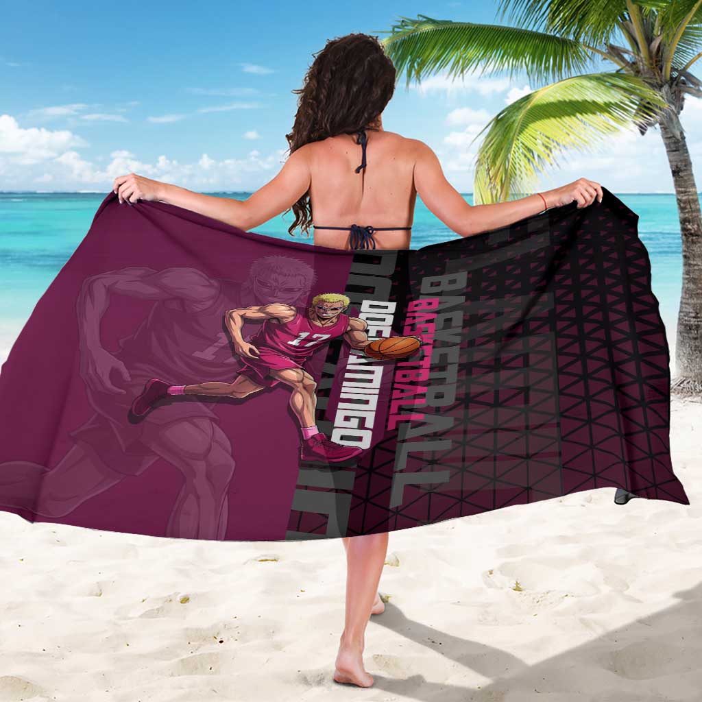 Donquixote Doflamingo One Piece Basketball Theme Maroon and Black Design Sarong with Smiling Emblem and Aggressive Pose - The Mazicc