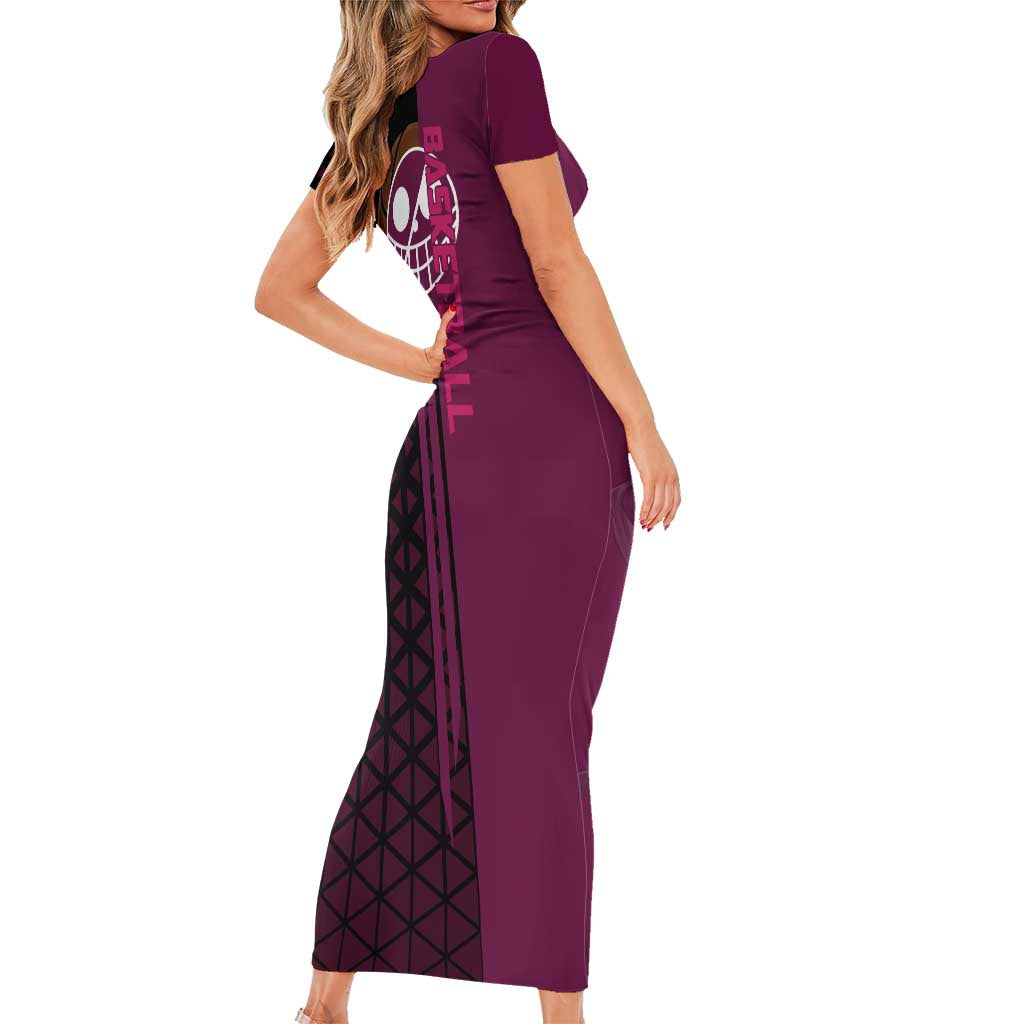 Donquixote Doflamingo One Piece Basketball Theme Maroon and Black Design Short Sleeve Bodycon Dress with Smiling Emblem and Aggressive Pose - The Mazicc