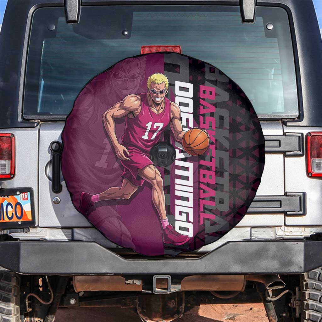 Donquixote Doflamingo One Piece Basketball Theme Maroon and Black Design Spare Tire Cover with Smiling Emblem and Aggressive Pose - The Mazicc