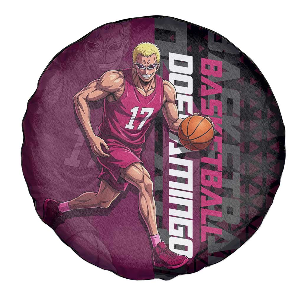 Donquixote Doflamingo One Piece Basketball Theme Maroon and Black Design Spare Tire Cover with Smiling Emblem and Aggressive Pose - The Mazicc