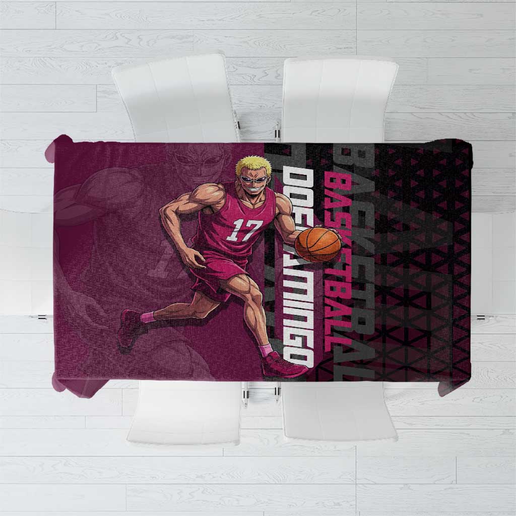Donquixote Doflamingo One Piece Basketball Theme Maroon and Black Design Tablecloth with Smiling Emblem and Aggressive Pose - The Mazicc