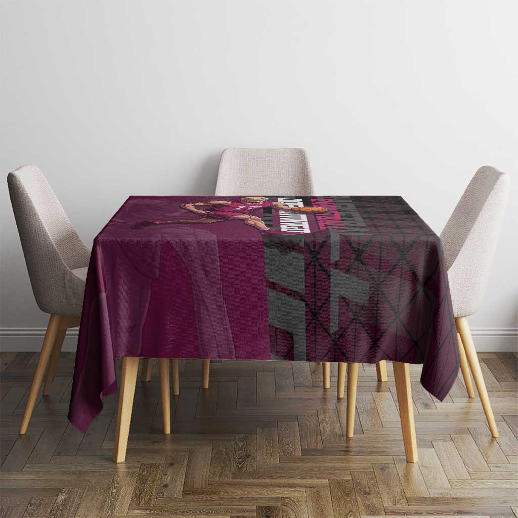 Donquixote Doflamingo One Piece Basketball Theme Maroon and Black Design Tablecloth with Smiling Emblem and Aggressive Pose - The Mazicc