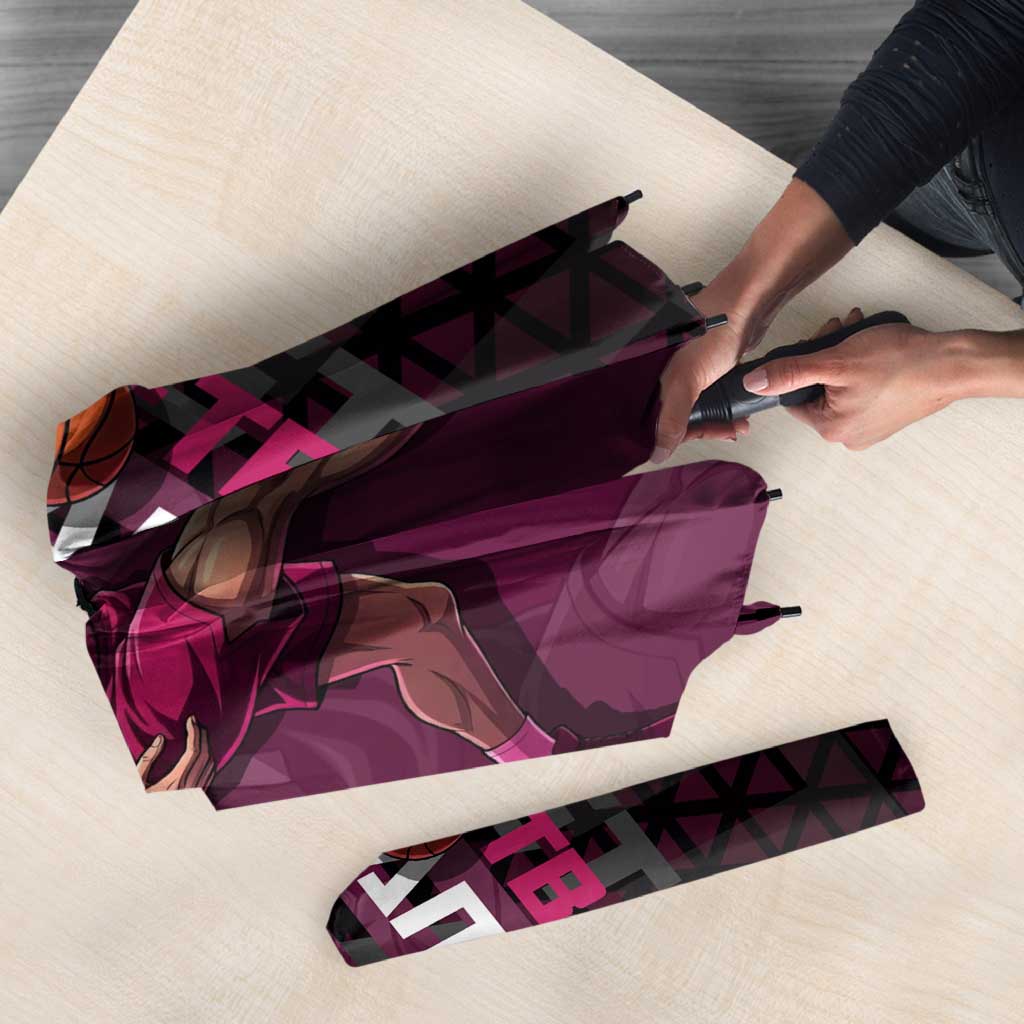 Donquixote Doflamingo One Piece Basketball Theme Maroon and Black Design Umbrella with Smiling Emblem and Aggressive Pose - The Mazicc