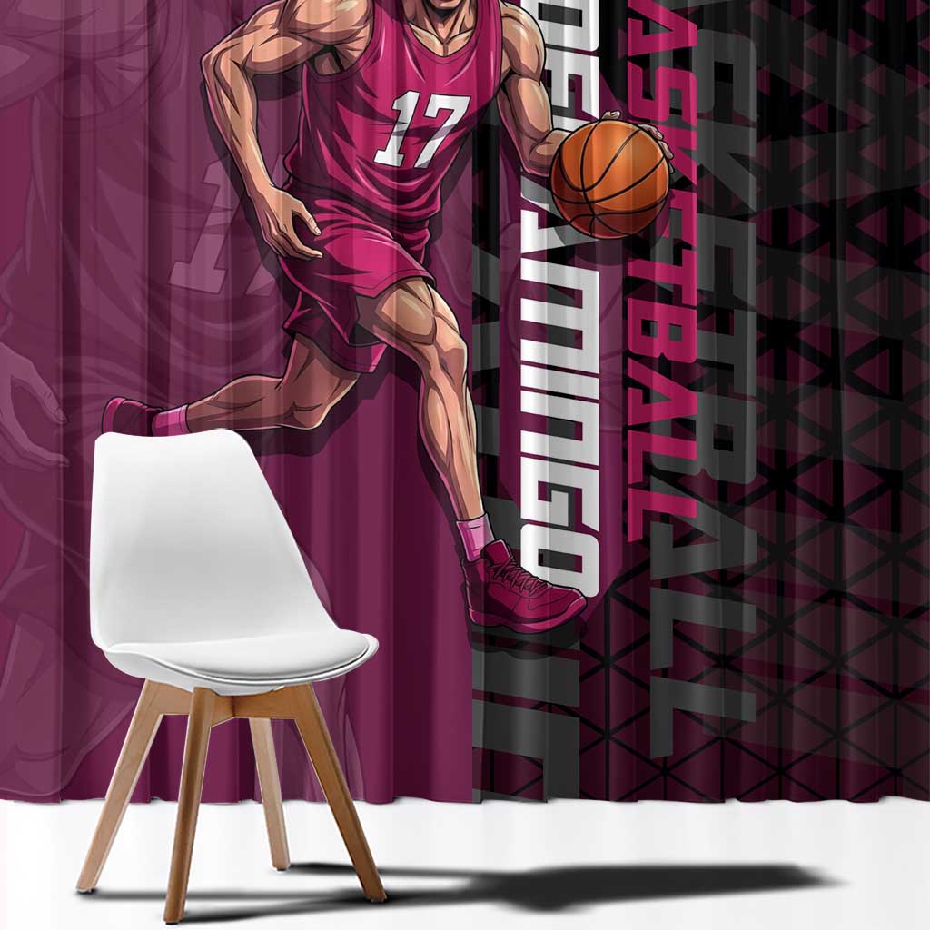 Donquixote Doflamingo One Piece Basketball Theme Maroon and Black Design Window Curtain with Smiling Emblem and Aggressive Pose - The Mazicc