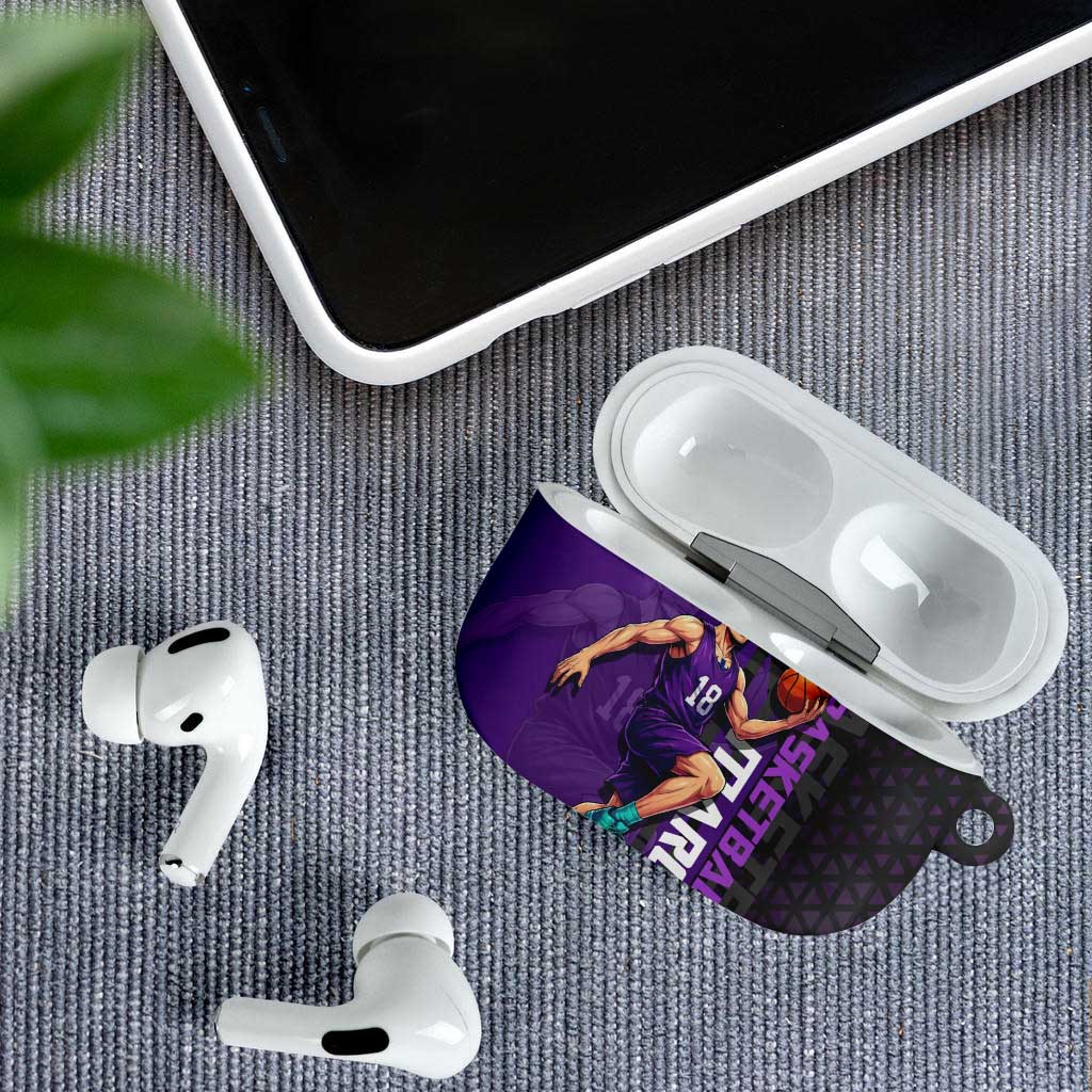 Marco One Piece Basketball Theme Purple and Black Design AirPods Case with Phoenix Emblem and Action Pose - The Mazicc