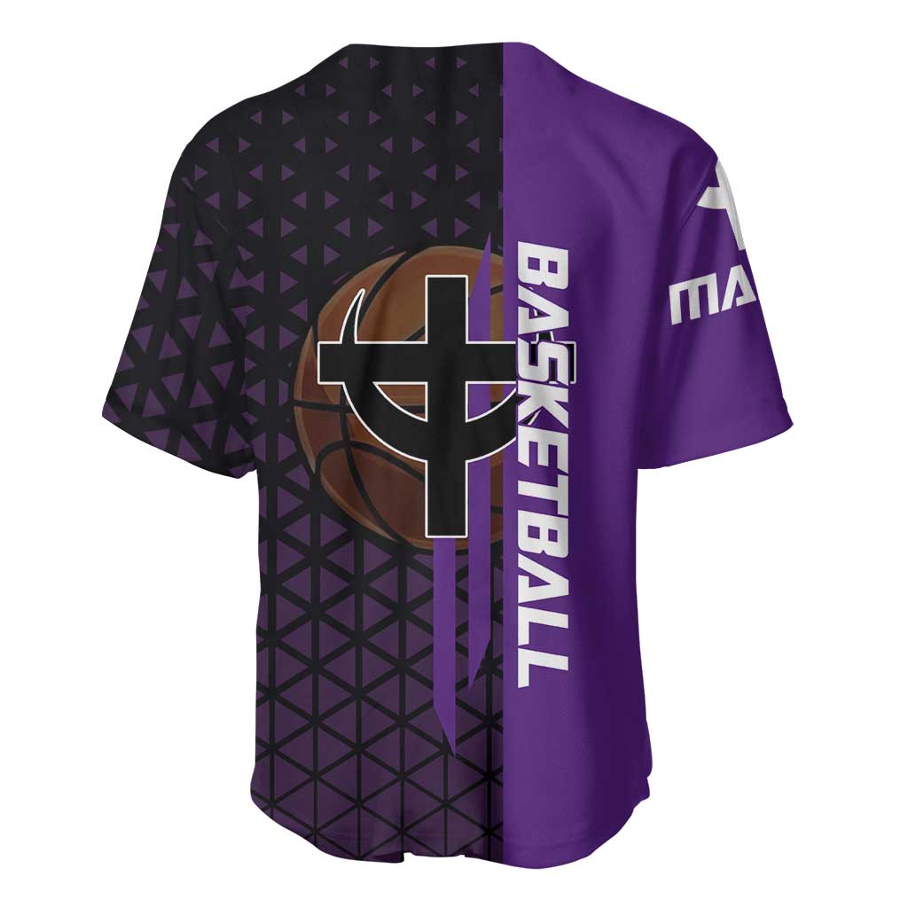 Marco One Piece Basketball Theme Purple and Black Design Baseball Jersey with Phoenix Emblem and Action Pose - The Mazicc