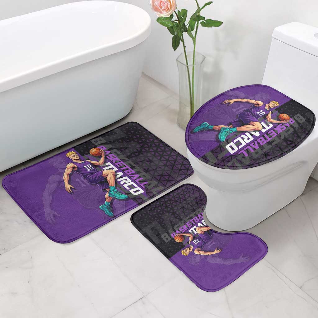 Marco One Piece Basketball Theme Purple and Black Design Bathroom Set with Phoenix Emblem and Action Pose - The Mazicc