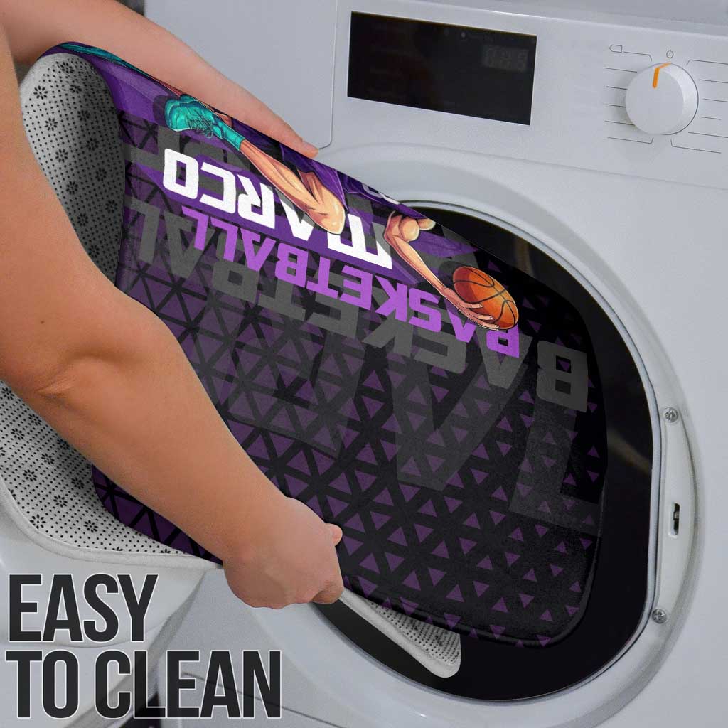 Marco One Piece Basketball Theme Purple and Black Design Bathroom Set with Phoenix Emblem and Action Pose - The Mazicc