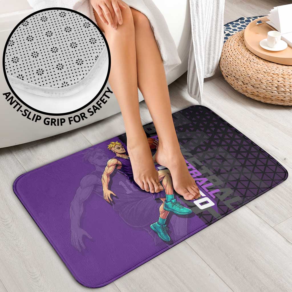 Marco One Piece Basketball Theme Purple and Black Design Bathroom Set with Phoenix Emblem and Action Pose - The Mazicc