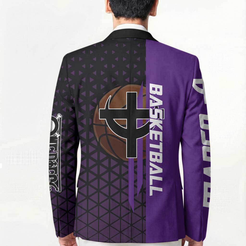 Marco One Piece Basketball Theme Purple and Black Design Blazer with Phoenix Emblem and Action Pose - The Mazicc