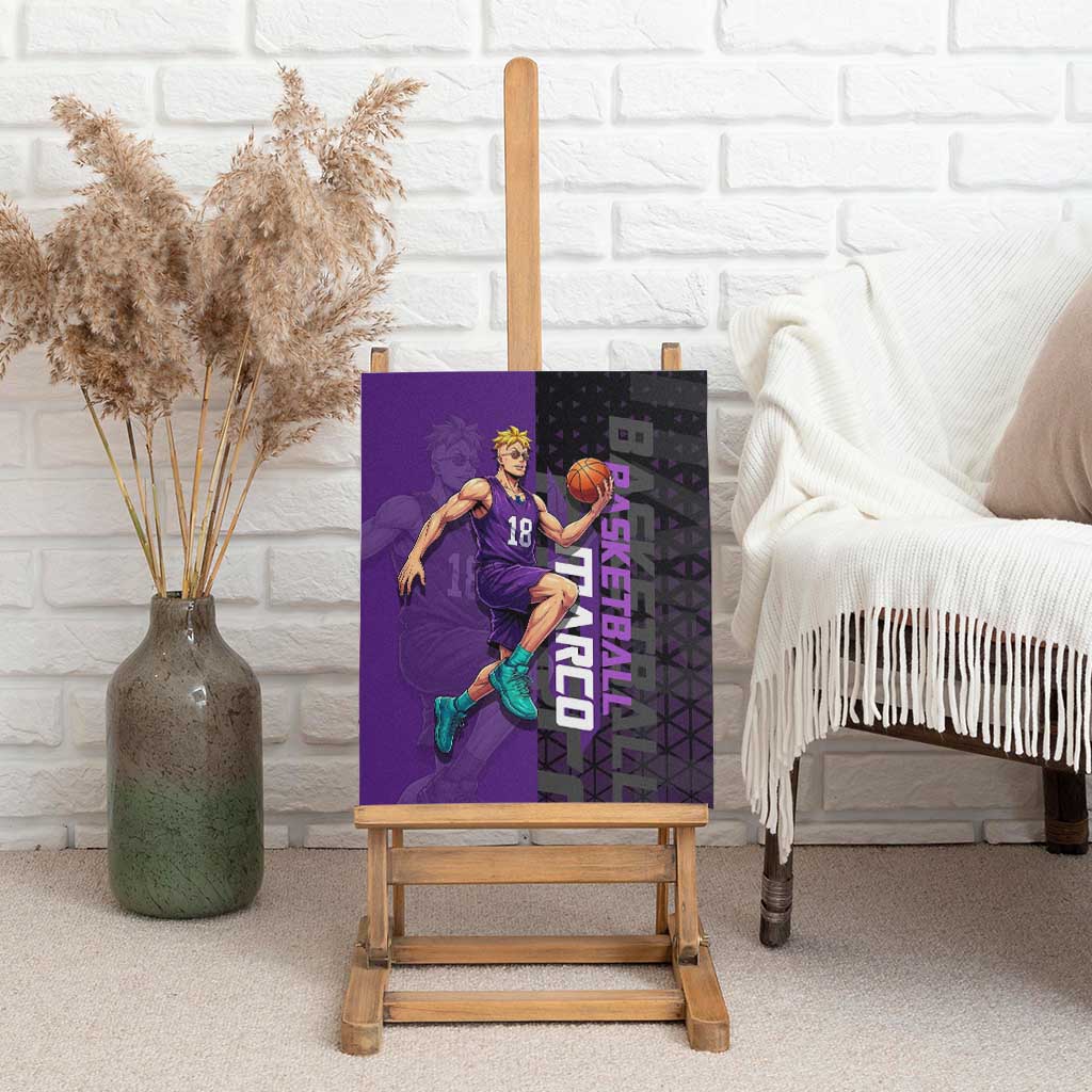 Marco One Piece Basketball Theme Purple and Black Design Canvas Wall Art with Phoenix Emblem and Action Pose - The Mazicc