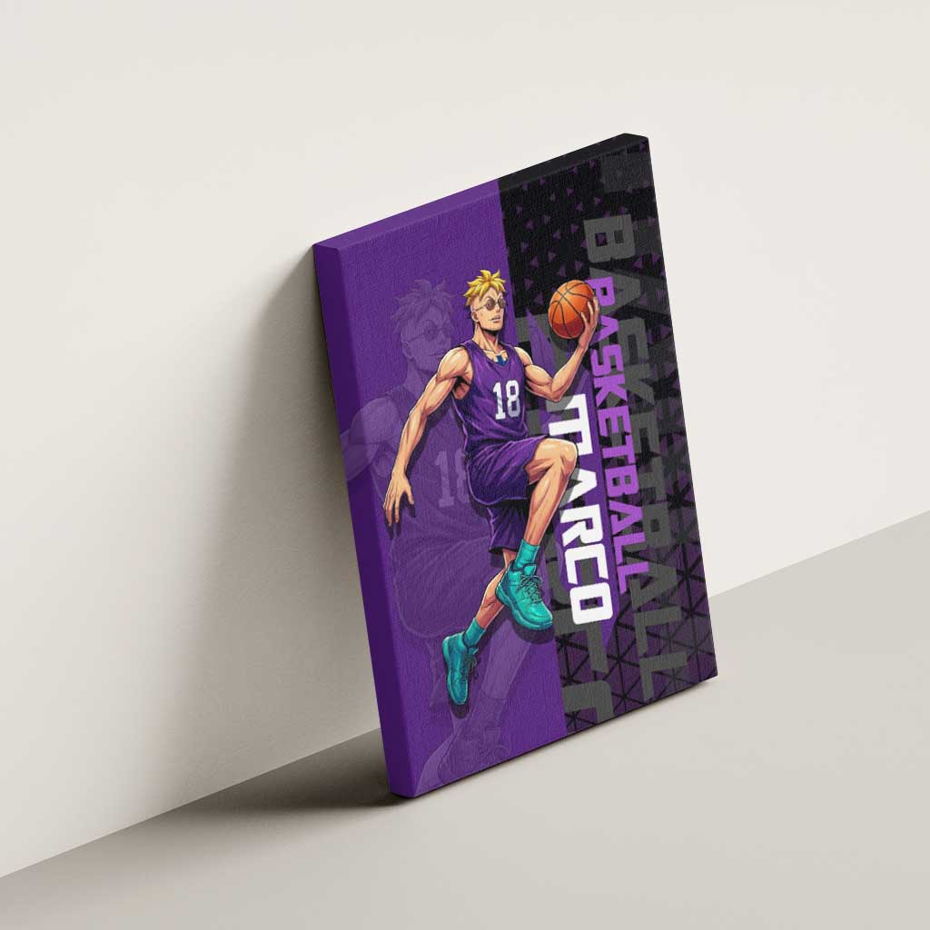 Marco One Piece Basketball Theme Purple and Black Design Canvas Wall Art with Phoenix Emblem and Action Pose - The Mazicc