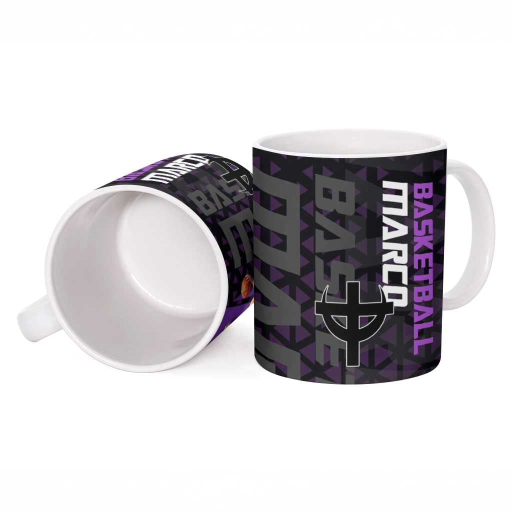 Marco One Piece Basketball Theme Purple and Black Design Ceramic Mug with Phoenix Emblem and Action Pose - The Mazicc