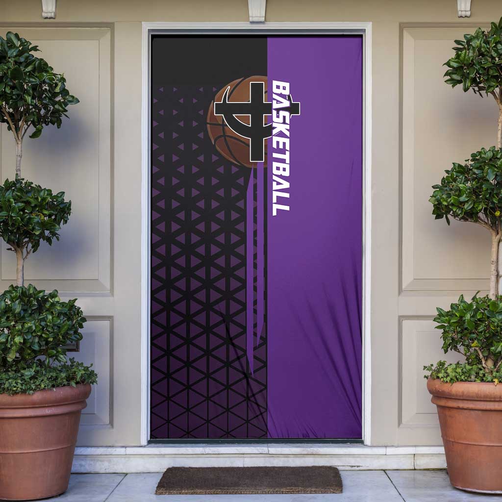 Marco One Piece Basketball Theme Purple and Black Design Door Cover with Phoenix Emblem and Action Pose - The Mazicc