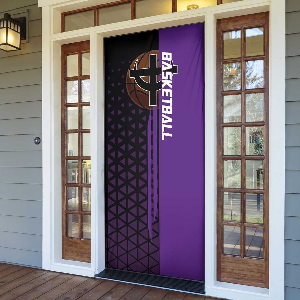 Marco One Piece Basketball Theme Purple and Black Design Door Cover with Phoenix Emblem and Action Pose - The Mazicc