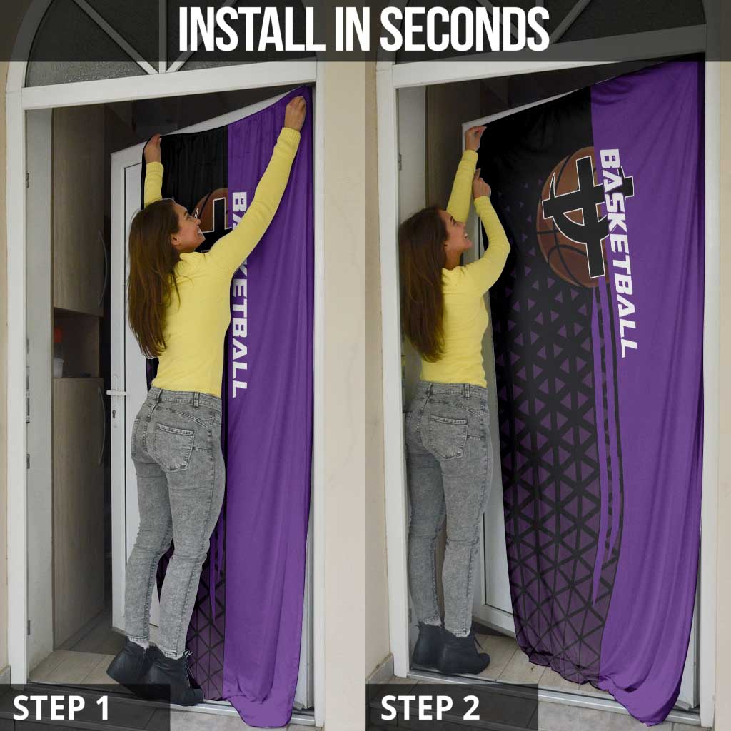Marco One Piece Basketball Theme Purple and Black Design Door Cover with Phoenix Emblem and Action Pose - The Mazicc