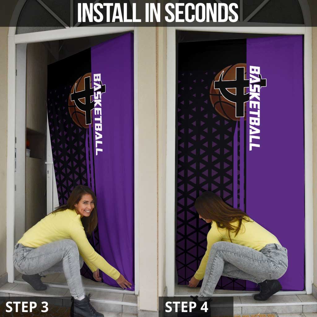 Marco One Piece Basketball Theme Purple and Black Design Door Cover with Phoenix Emblem and Action Pose - The Mazicc
