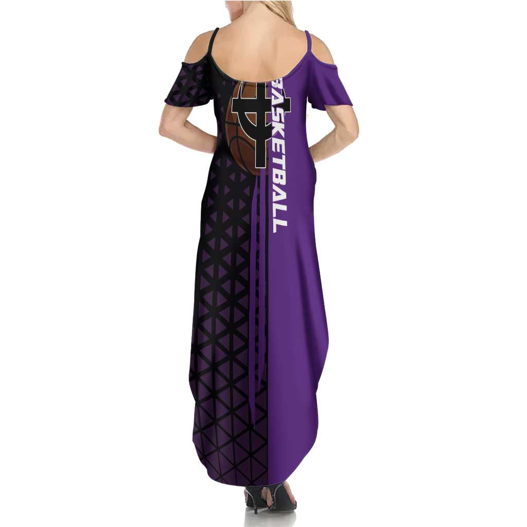 Marco One Piece Basketball Theme Purple and Black Design Family Matching Summer Maxi Dress and Hawaiian Shirt with Phoenix Emblem and Action Pose