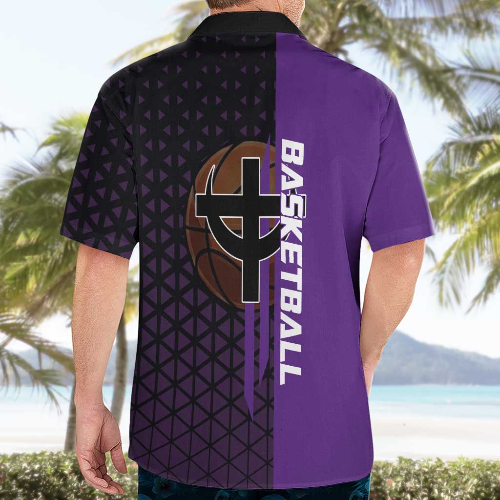 Marco One Piece Basketball Theme Purple and Black Design Hawaiian Shirt with Phoenix Emblem and Action Pose - The Mazicc