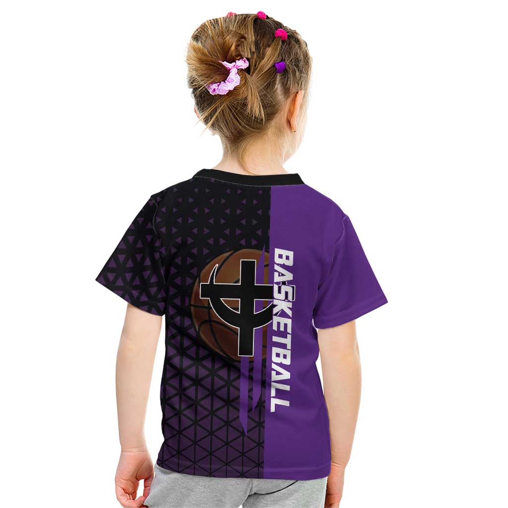 Marco One Piece Basketball Theme Purple and Black Design Kid T Shirt with Phoenix Emblem and Action Pose - The Mazicc