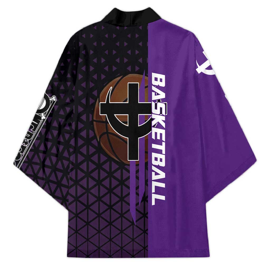 Marco One Piece Basketball Theme Purple and Black Design Kimono with Phoenix Emblem and Action Pose - The Mazicc