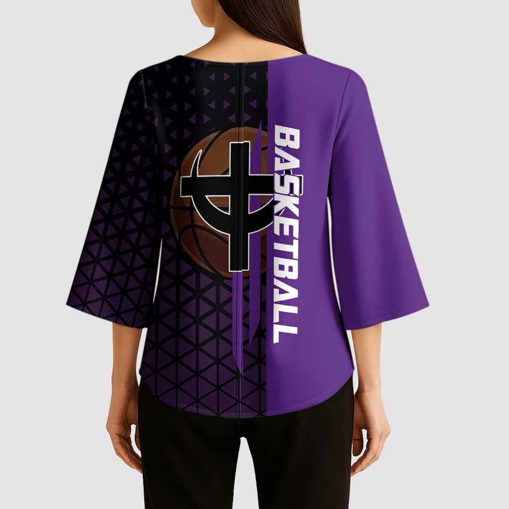 Marco One Piece Basketball Theme Purple and Black Design Kimono Sleeve Blouse with Phoenix Emblem and Action Pose - The Mazicc