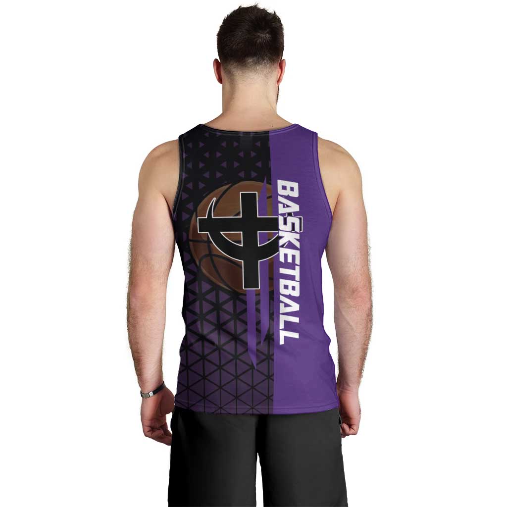 Marco One Piece Basketball Theme Purple and Black Design Men Tank Top with Phoenix Emblem and Action Pose - The Mazicc