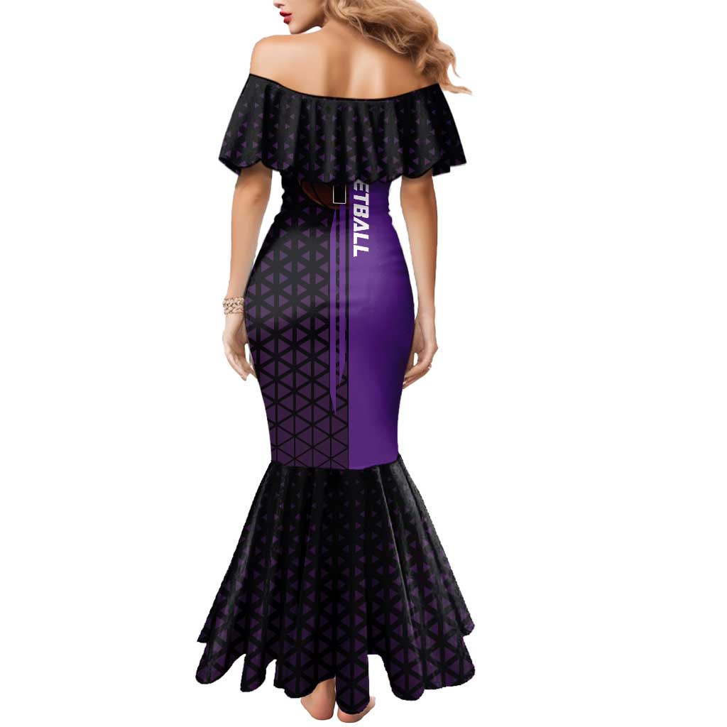 Marco One Piece Basketball Theme Purple and Black Design Mermaid Dress with Phoenix Emblem and Action Pose - The Mazicc