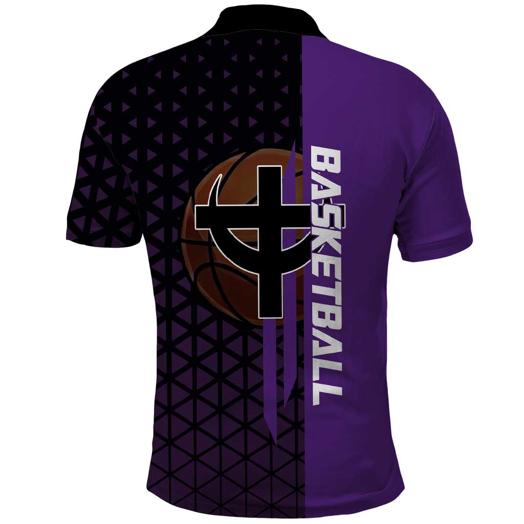 Marco One Piece Basketball Theme Purple and Black Design Polo Shirt with Phoenix Emblem and Action Pose - The Mazicc