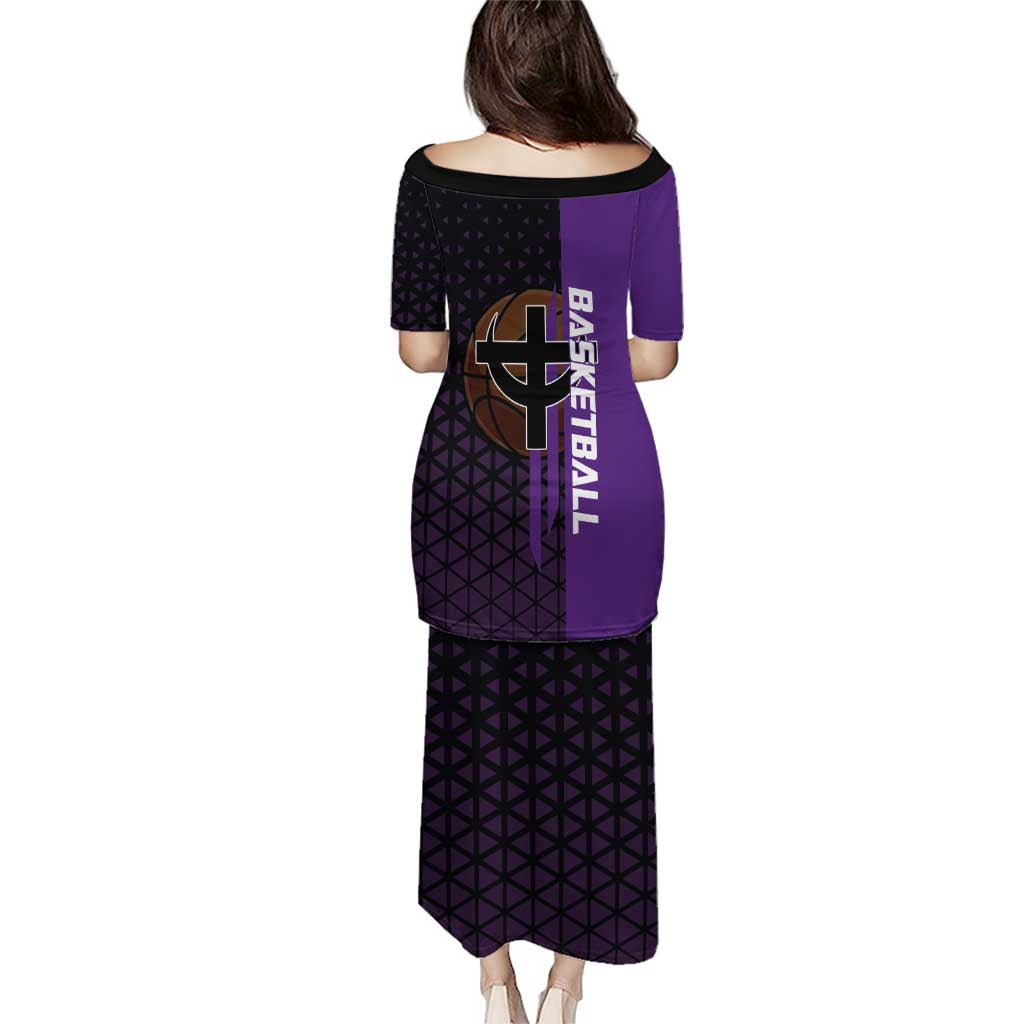 Marco One Piece Basketball Theme Purple and Black Design Puletasi with Phoenix Emblem and Action Pose - The Mazicc