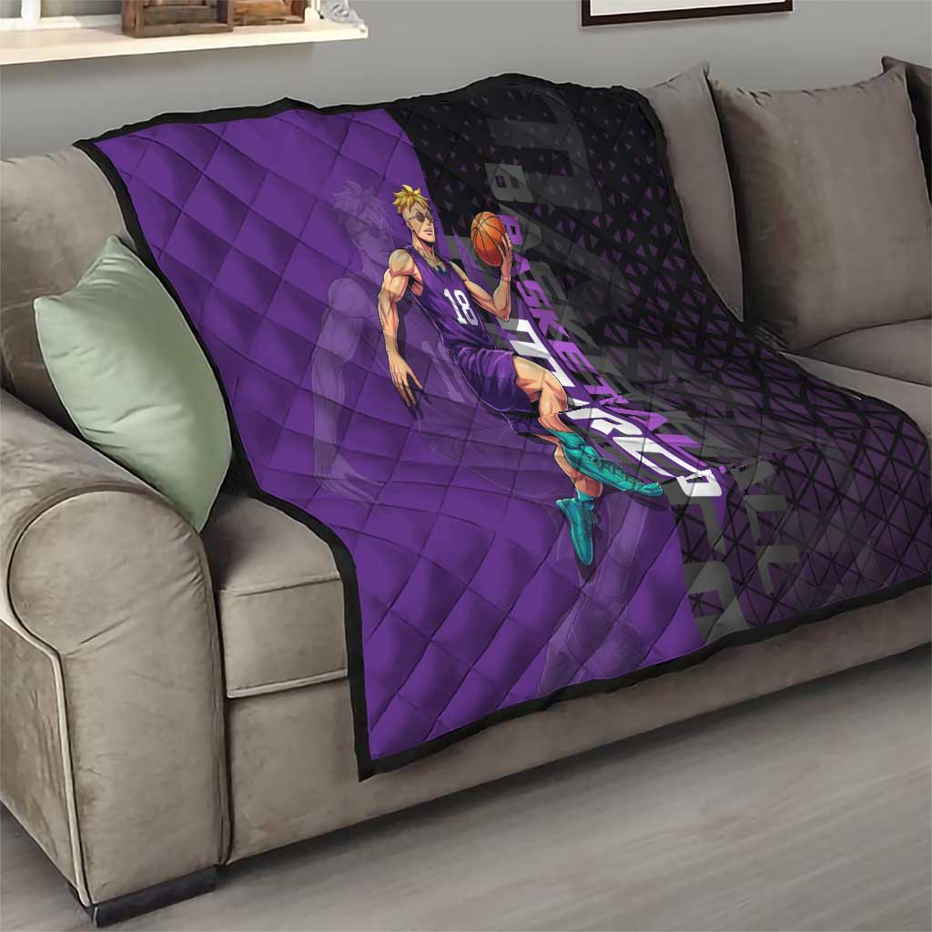 Marco One Piece Basketball Theme Purple and Black Design Quilt with Phoenix Emblem and Action Pose - The Mazicc