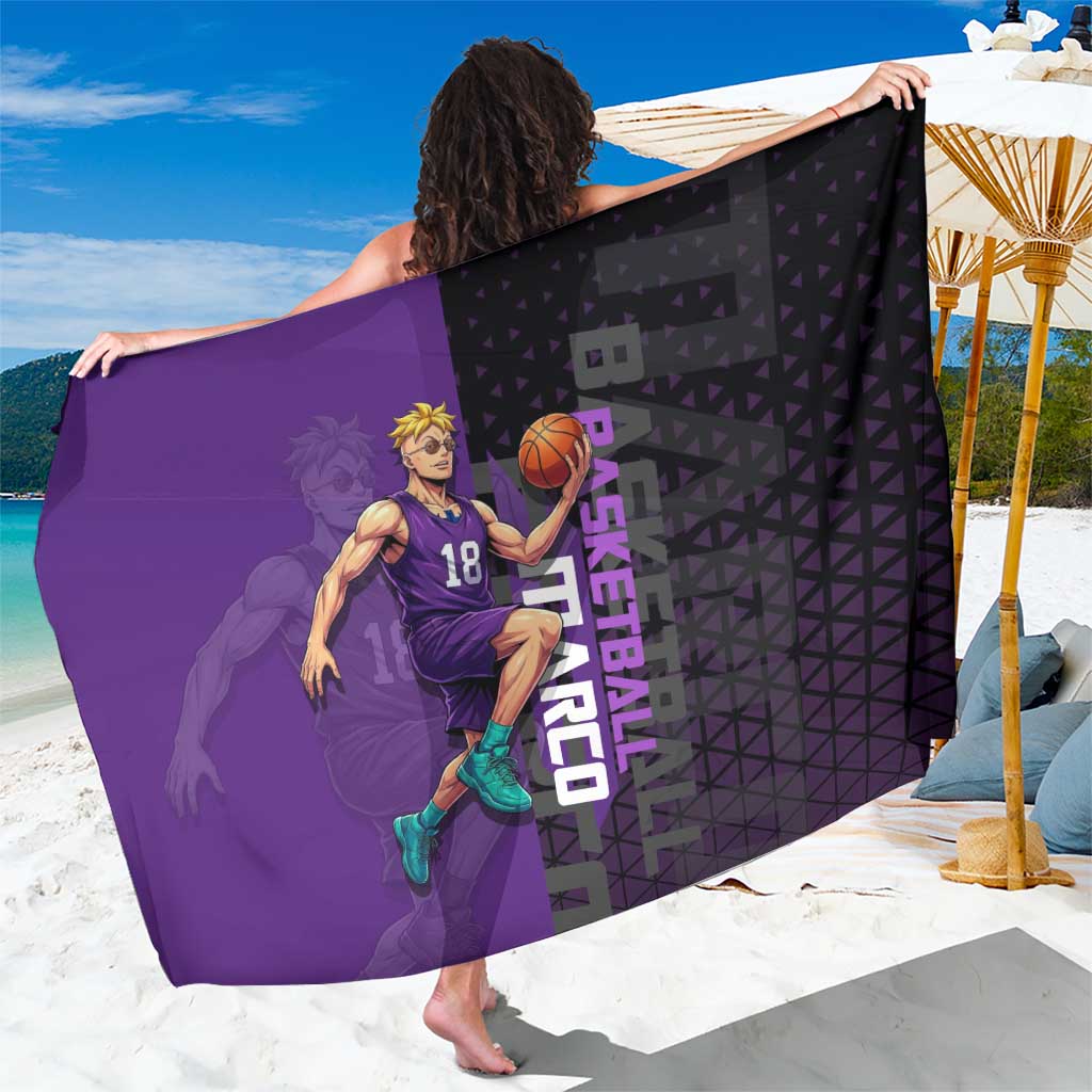 Marco One Piece Basketball Theme Purple and Black Design Sarong with Phoenix Emblem and Action Pose - The Mazicc