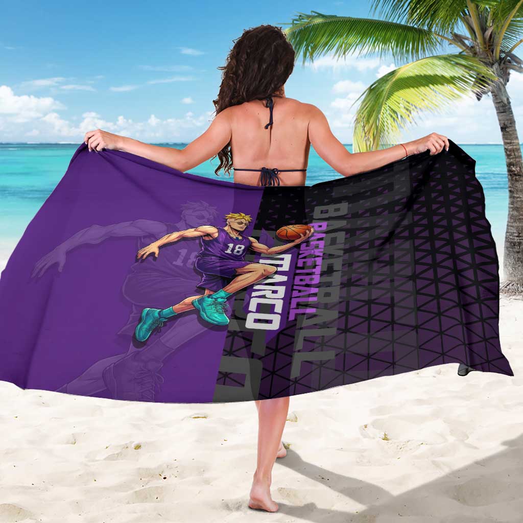 Marco One Piece Basketball Theme Purple and Black Design Sarong with Phoenix Emblem and Action Pose - The Mazicc