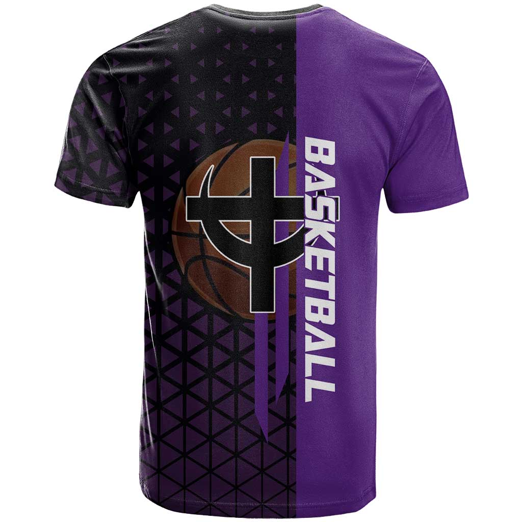 Marco One Piece Basketball Theme Purple and Black Design T Shirt with Phoenix Emblem and Action Pose - The Mazicc