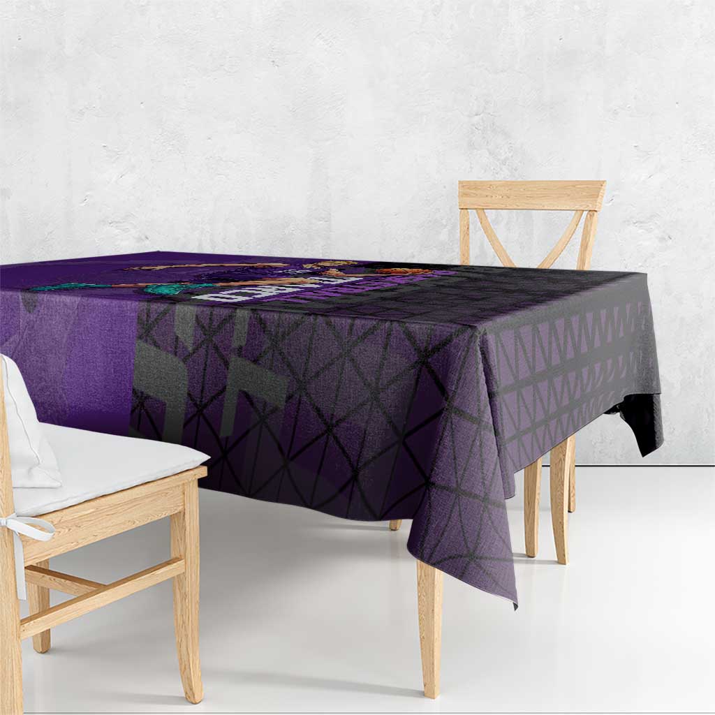Marco One Piece Basketball Theme Purple and Black Design Tablecloth with Phoenix Emblem and Action Pose - The Mazicc