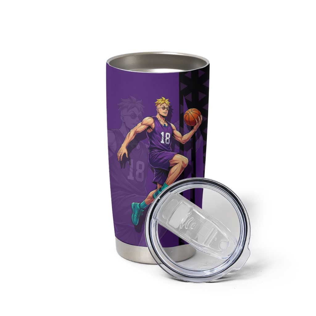 Marco One Piece Basketball Theme Purple and Black Design Tumbler Cup with Phoenix Emblem and Action Pose - The Mazicc