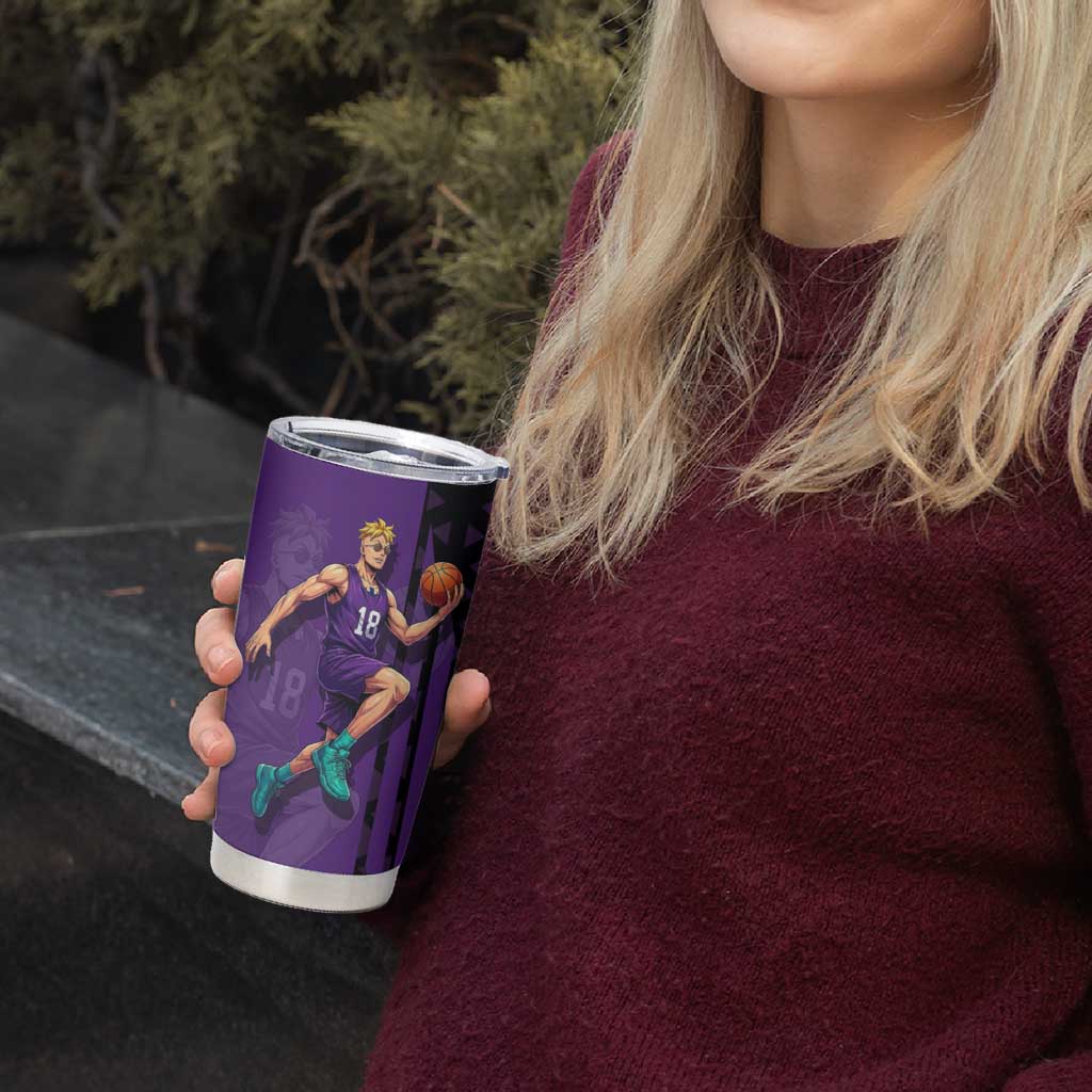 Marco One Piece Basketball Theme Purple and Black Design Tumbler Cup with Phoenix Emblem and Action Pose - The Mazicc