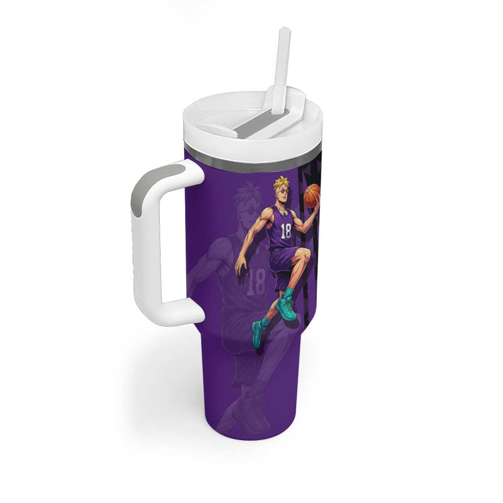 Marco One Piece Basketball Theme Purple and Black Design Tumbler With Handle with Phoenix Emblem and Action Pose - The Mazicc
