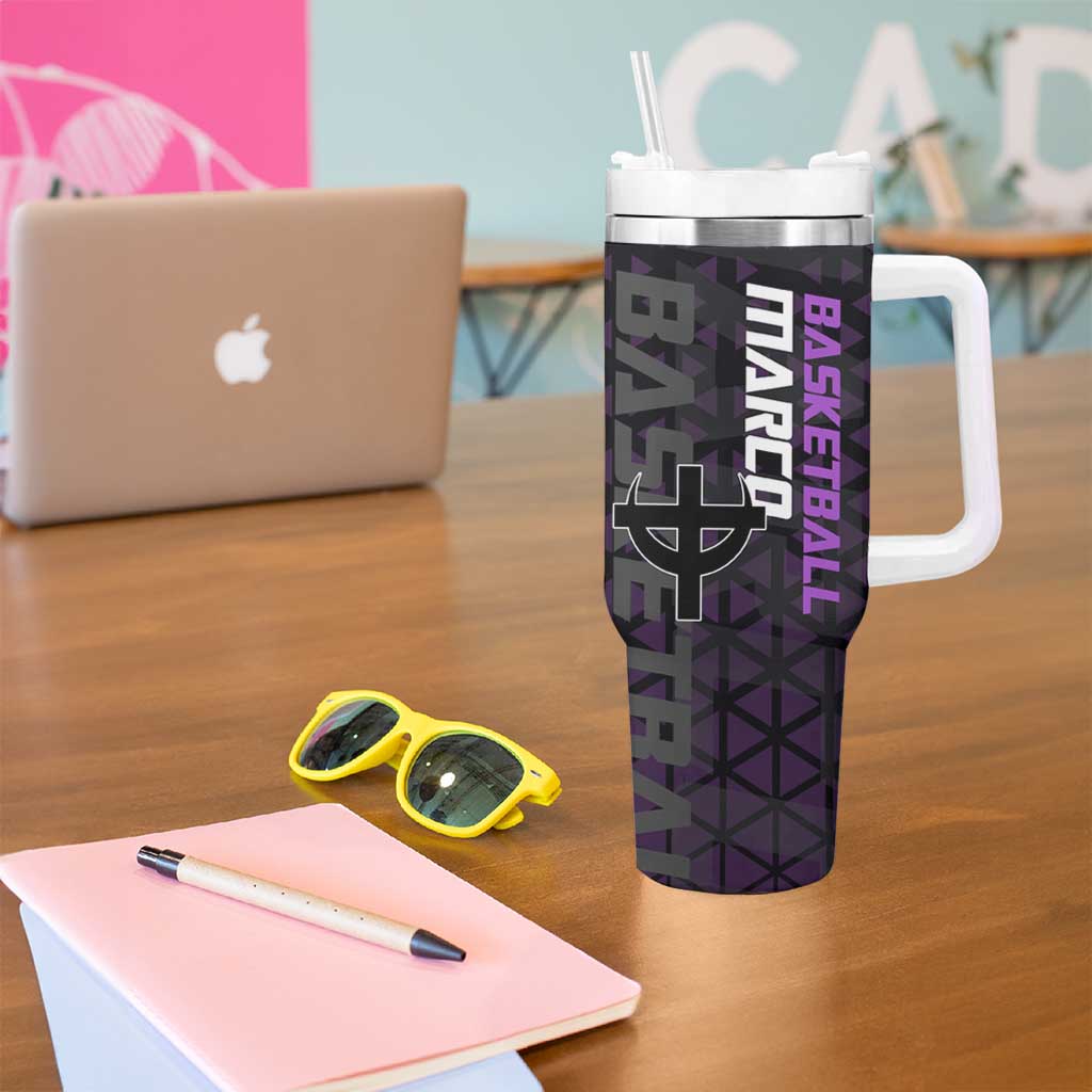 Marco One Piece Basketball Theme Purple and Black Design Tumbler With Handle with Phoenix Emblem and Action Pose - The Mazicc