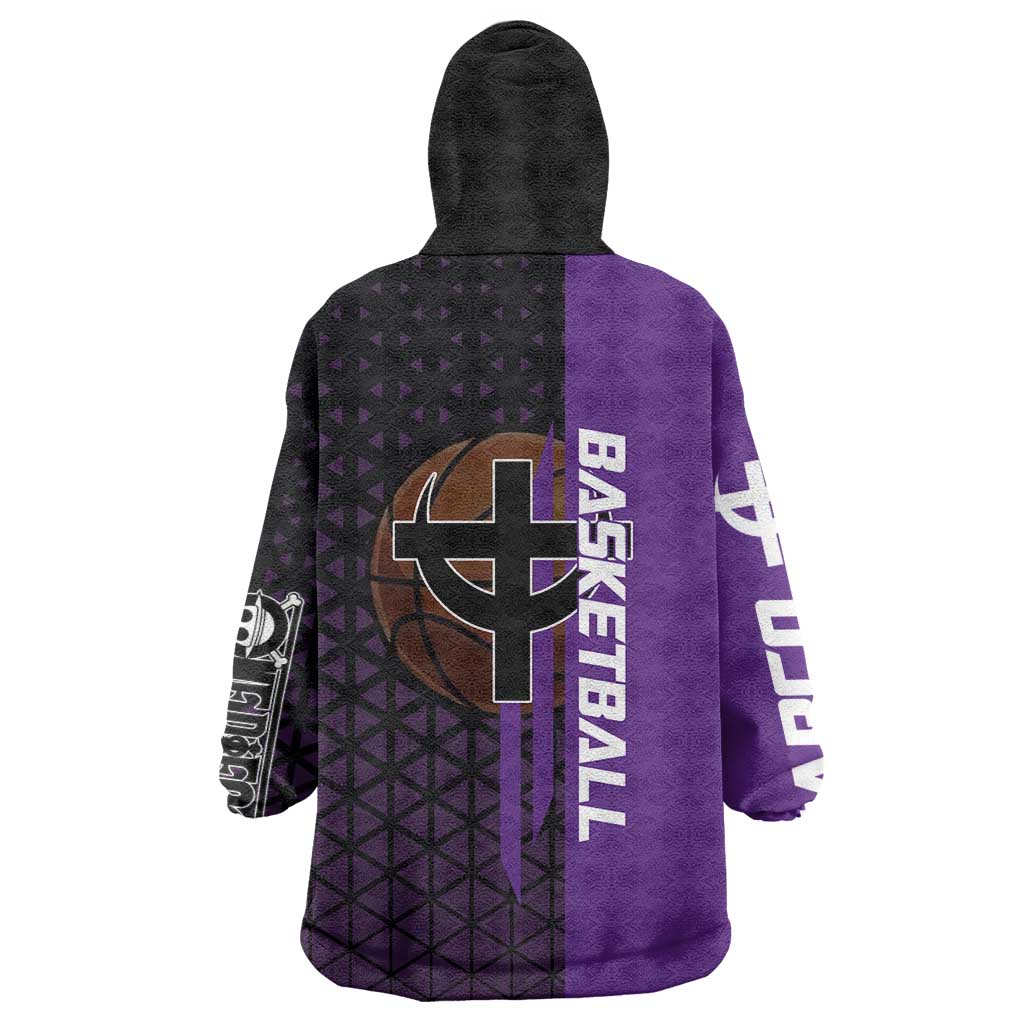 Marco One Piece Basketball Theme Purple and Black Design Wearable Blanket Hoodie with Phoenix Emblem and Action Pose - The Mazicc