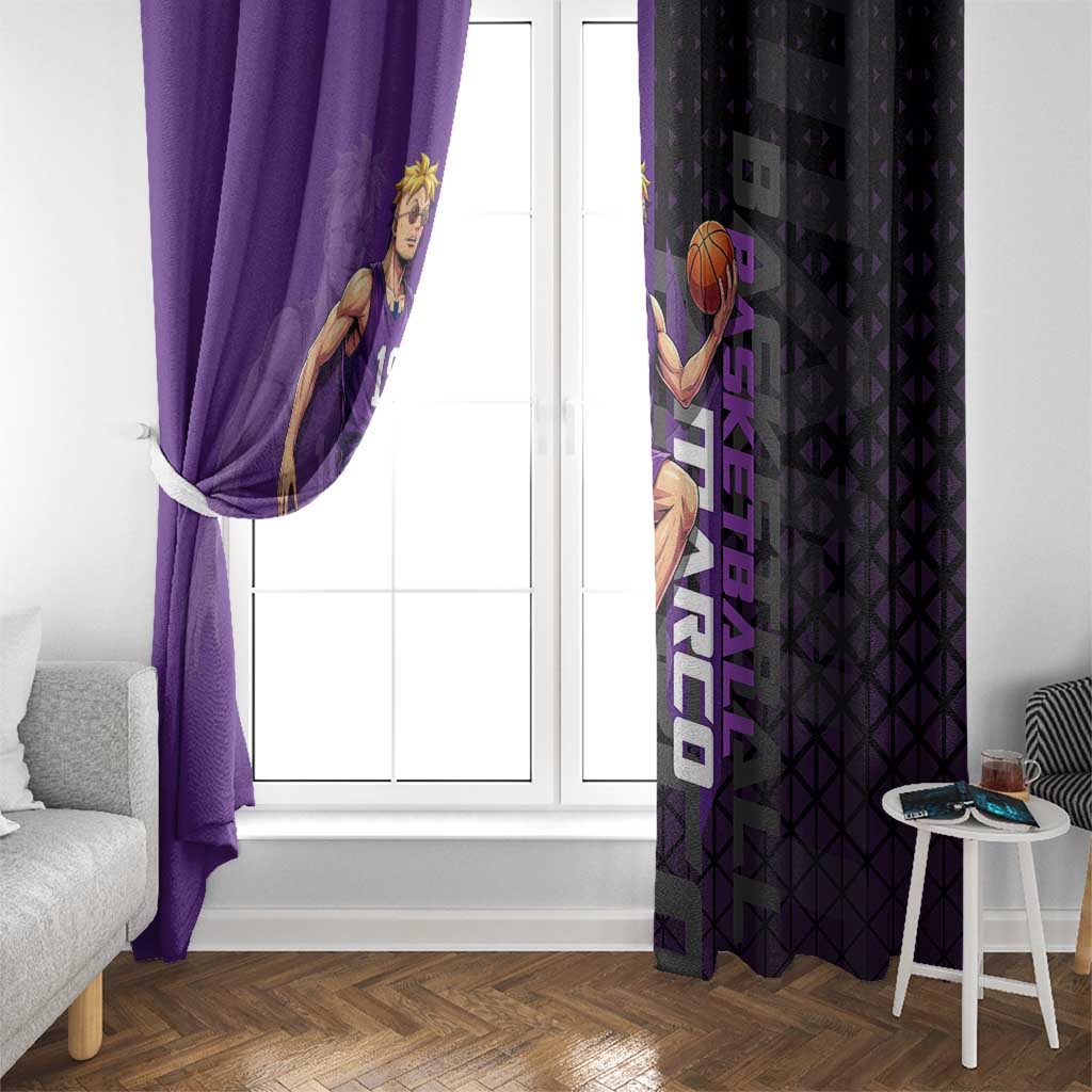Marco One Piece Basketball Theme Purple and Black Design Window Curtain with Phoenix Emblem and Action Pose - The Mazicc