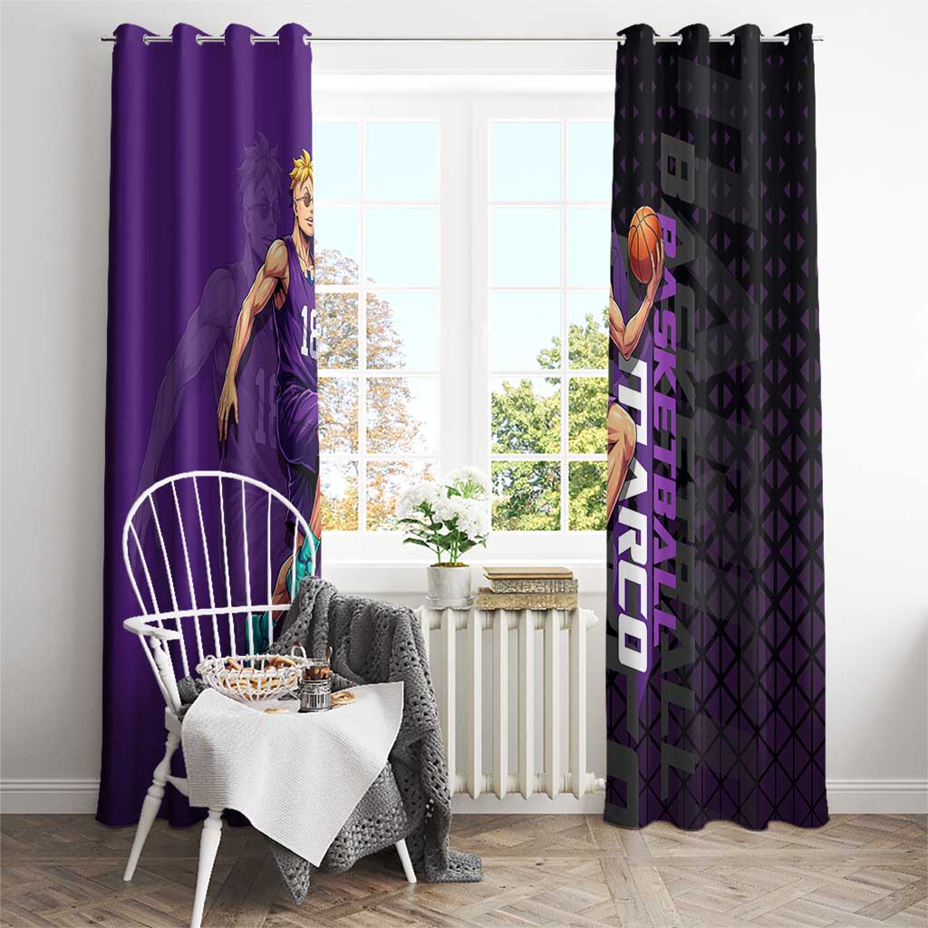 Marco One Piece Basketball Theme Purple and Black Design Window Curtain with Phoenix Emblem and Action Pose - The Mazicc