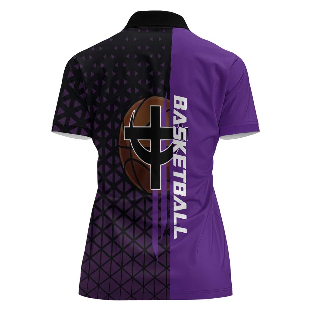 Marco One Piece Basketball Theme Purple and Black Design Women Polo Shirt with Phoenix Emblem and Action Pose - The Mazicc